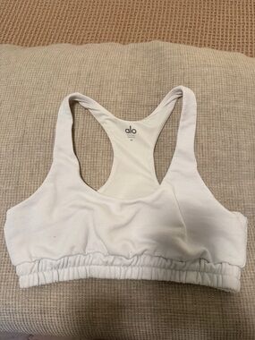 ALO Yoga White Racerback Elastic-Band Sports Bra